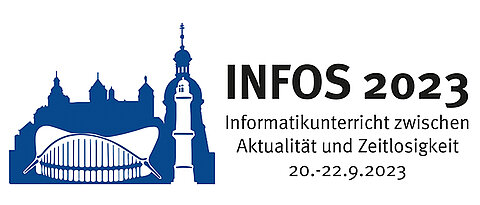 Das Logo der 20. GI-Fachtagung „Informatik und Schule“ vereint die Silhouetten bekannter Rostocker und Würzburger Gebäude. Die Universitäten der beiden Städte gestalten das wissenschaftliche Programm der Tagung.